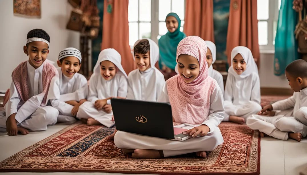 Student learning Quran online with a teacher